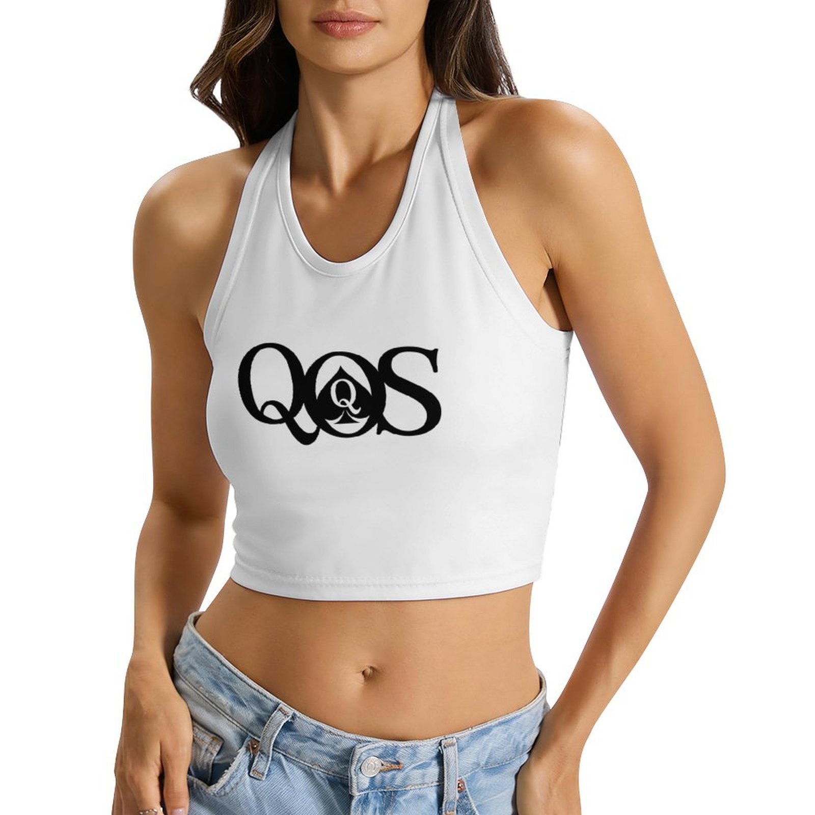 Halter Neck Top - Top da donna con stampa QOS,